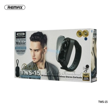 Słuchawki bezprzewodowe Bluetooth REMAX TWS-15 z stacją dokującą w smartbandzie
