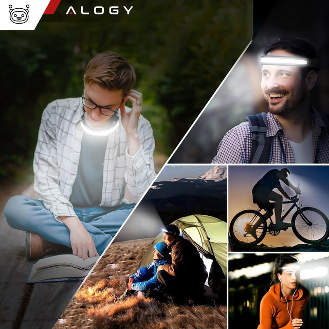 2x Latarka czołówka lampka LED COB do biegania na rower mocna akumulator USB Typ C czołowa Alogy na czoło IPX4 czarna