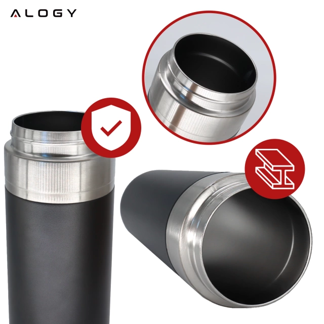 Kubek termiczny Termos Alogy ThermoGo™ 800ml Stalowy Szczelny Pakowny Podróżny do Kawy i Herbaty Sportowy Długo Trzymający Ciepło do Auta i Plecaka Czarny