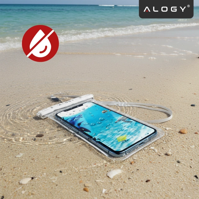Etui Wodoodporne Uniwersalne IPX8 do Telefonów do 6.5", Wodoszczelna Ochrona na Plażę, Basen i Kajak, Dotykowy Front i Pasek na Szyję, Alogy HydroShield™ – Białe