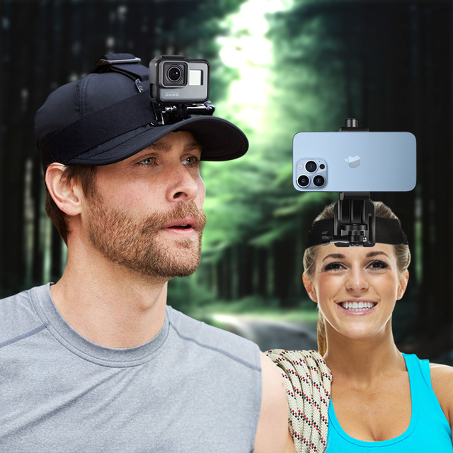 Opaska na głowę kask Uchwyt 2w1 do telefonu, kamer sportowych GoPro Hero, DJI, SJCAM, EKEN Alogy czarny