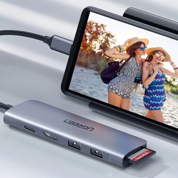 Ugreen CM195 ​​​​Adapter USB-C HDMI USB-A SD TF PD 100W Hub 6in1 Grau