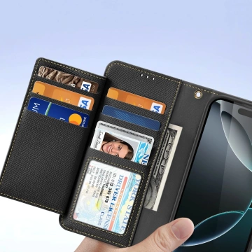 iPhone 16 Pro Dux Ducis Lawa Leder MagSafe Wallet Case Schwarz