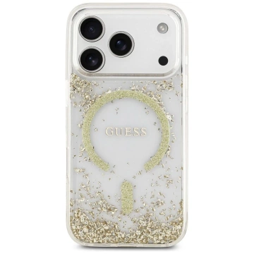 Etui Guess MagSafe do iPhone 17 Pro Resin Bottom Glitter Gold