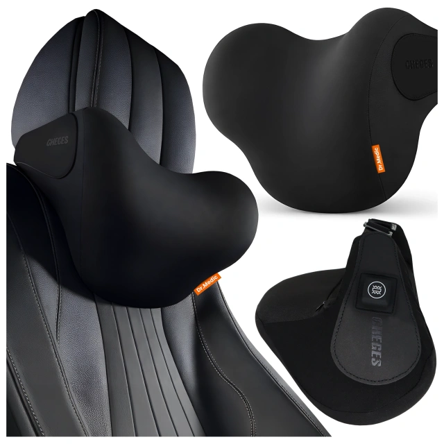 Poduszka samochodowa masująca na zagłówek – ergonomiczne wsparcie głowy, karku i szyi, elektryczny masażer z wibracjami dla kierowcy i pasażera – Dr.Medic RelaxDrive™