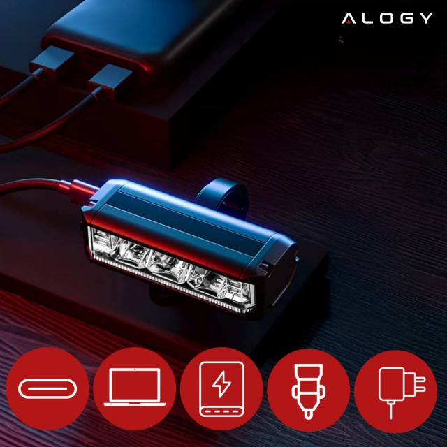 Lampka rowerowa przednia halogen LED światło oświetlenie roweru na przód rower kierownicę Mocna 900lm Alogy 610 czarna