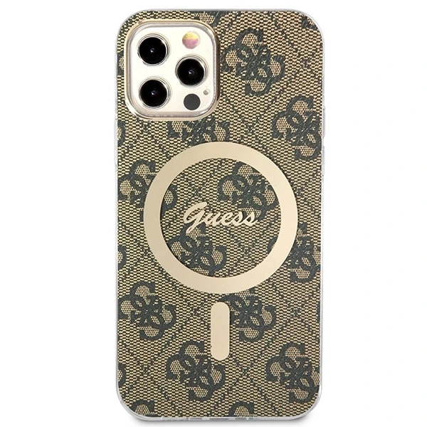 Zestaw Guess GUBPP12MH4EACSW Case+ Charger iPhone 12/12 Pro brązowy/brown hard case 4G MagSafe Print