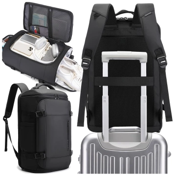 Bange wasserdichter Rucksack für 15,6-Zoll-Laptop, Stadtreisender, 45 x 30 x 16 cm, für Arbeit, Flugzeug, Herren, Damen, mit USB-Anschluss Schwarz