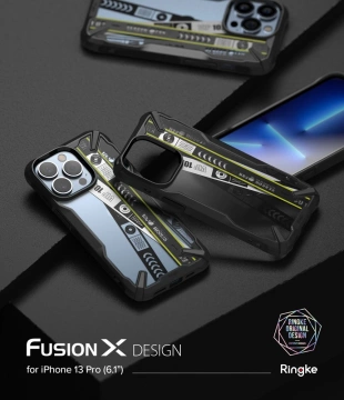 Ringke Fusion X Design Hülle gepanzerte Hülle mit Rahmen für iPhone 13 Pro schwarz (Ticket Band) (FXD550E43)