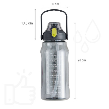 Flasche, Trinkflasche mit Strohhalm, 1,5l, motivierend, mit Erinnerung, mit motivierender Maßnahme, mit Griff, schwarze Waschbürste