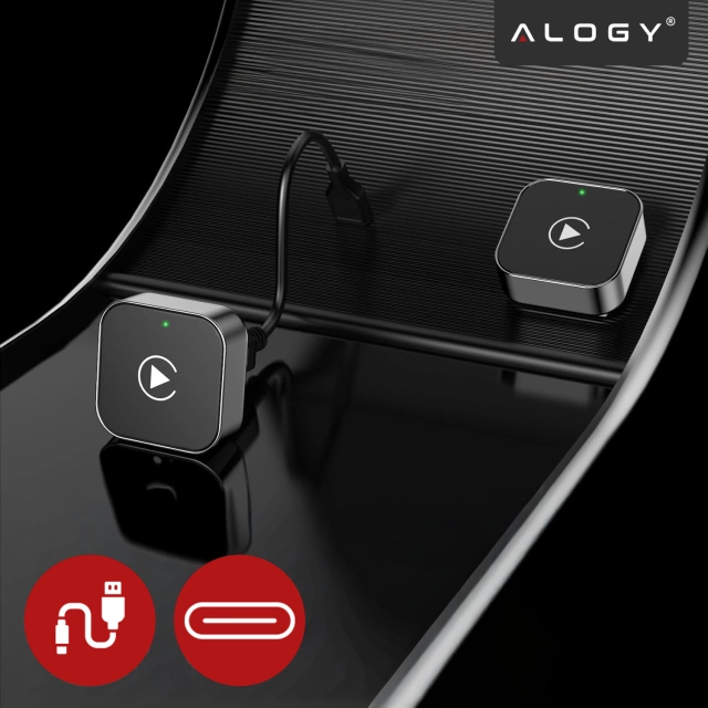 Adapter Bezprzewodowy Apple CarPlay i Android Auto do Auta, Plug & Play z Portem USB-A + Przejściówka USB-C, Szybkie Połączenie i Stabilna Transmisja, Alogy AutoConnect™