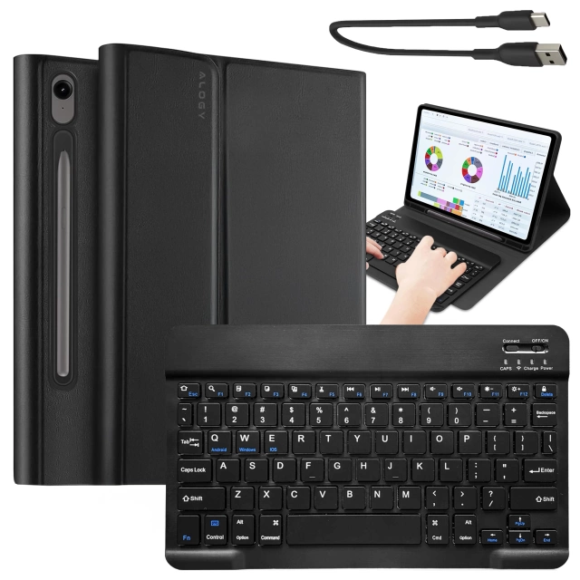 Etui z klawiaturą z miejscem na rysik do Samsung Galaxy Tab S9 FE 10.9" Alogy Keyboard Case Czarne