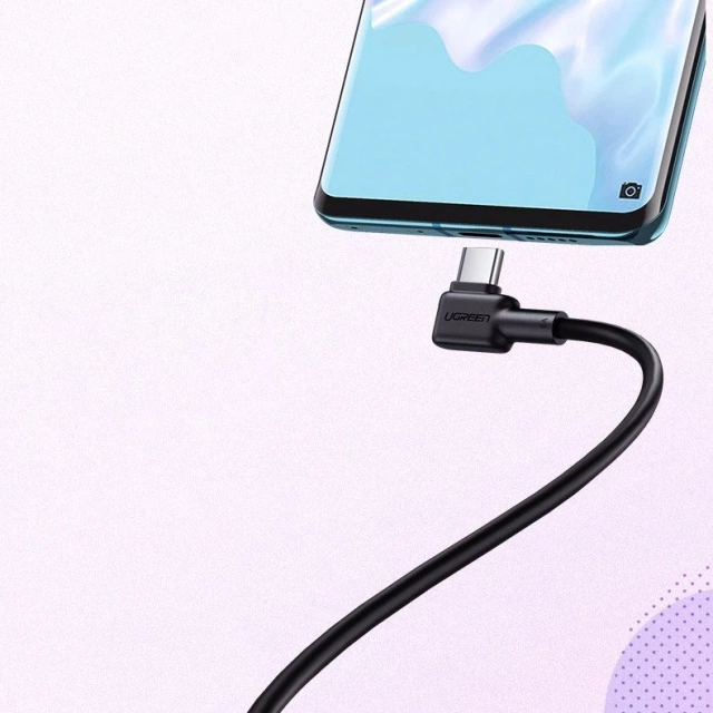 Kątowy kabel UGREEN przewód z bocznym wtykiem USB - USB Typ C 5 A Quick Charge 3.0 SCP FCP 2 m czarny (20104 US307)