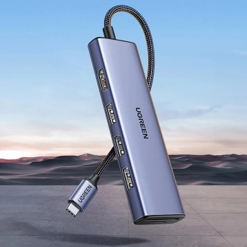 HUB 6in1 Ugreen CM511 USB-C HDMI 3xUSB-A SD TF 5Gb/s 4K Grau