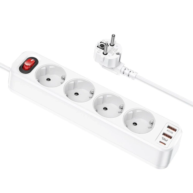 HOCO 4-Port Steckdosenleiste 2x USB-A Typ C PD QC3.0 20W NS1 1,8m