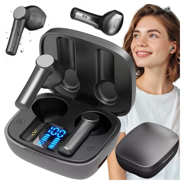 Słuchawki bezprzewodowe Alogy TWS Bluetooth 5.0 LED z etui ładującym IPX5 PowerBank USB-C Czarne