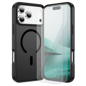 Alogy 3in1 Case Pack™ – Schwarze MagSafe Hybrid-Hülle mit 2 Displayschutzfolien aus gehärtetem Glas für Apple iPhone 17 Pro Max