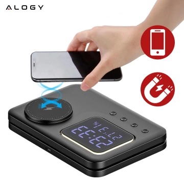 Kabellose Schnellladestation 5-in-1 mit LED-Uhr, 15 W, USB-C auf MagSafe für Apple iPhone, Watch und AirPods, inklusive Uhr und Hygrometer, Schwarz