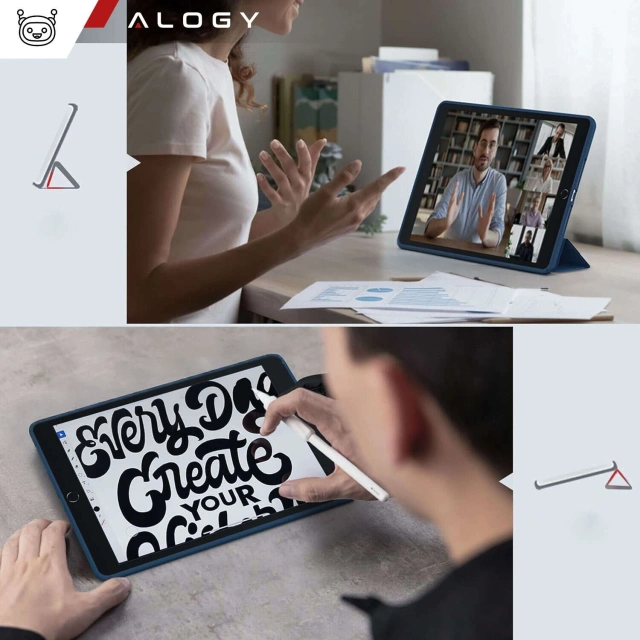 Etui do Apple iPad 10.2 9 gen 8/7 2021/2020/2019 Smart Case Alogy TPU obudowa na tablet Granatowe + Szkło