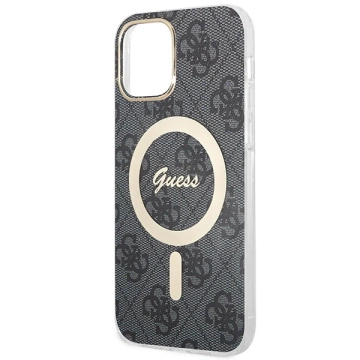Zestaw Guess GUBPP12MH4EACSK Hülle Ladegerät iPhone 12/12 Pro czarny/schwarz Hartschale 4G Print MagSafe