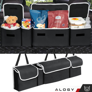 Auto-Organizer, Tasche für den Kofferraum des Autos, großer Kofferraum für den Sitz mit Klettverschluss, Alogy Black, 2x Kopfstützenhalterung