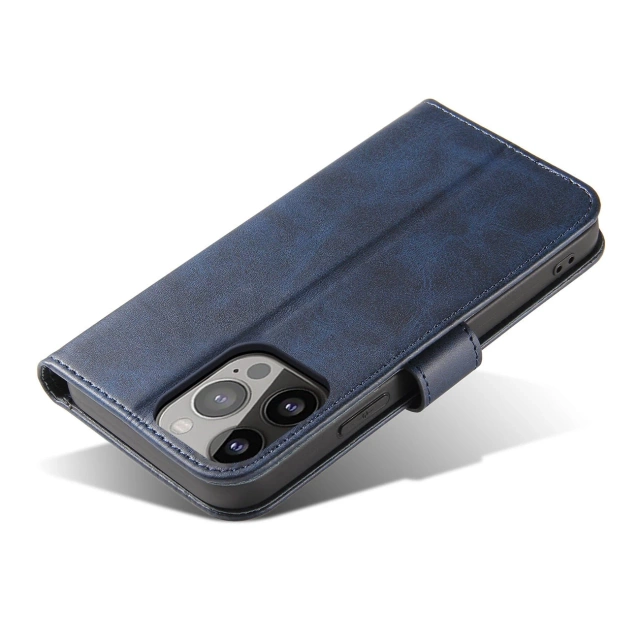 Etui na telefon Magnet Case do iPhone 13 Pro Max elegancki futerał etui pokrowiec z klapką i funkcją podstawki niebieski