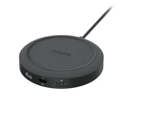 Mophie Universal Wireless Charging Hub – Ladegerät für vier Geräte, kabelloses Laden mit 10 W, zusätzliche 3 Anschlüsse – USB A 12 W, USB A 18 W, USB C 20 W (schwarz)