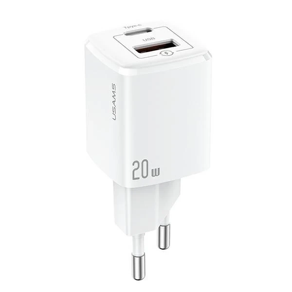 USAMS Ładowarka sieciowa 1x USB-C + 1x USB T37 20W (only head) Super SI PD3.0 + QC3.0 Fast Charging biały/white CC128TC02 (US-CC128)