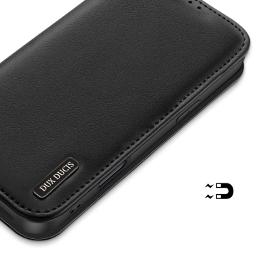 iPhone 16 Pro Dux Ducis Hivo Lederhülle mit RFID Schwarz