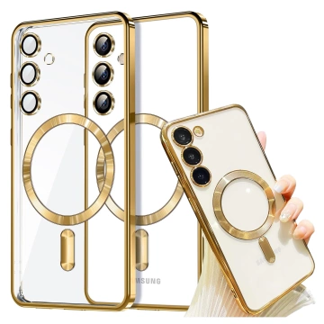 MagSafe-Hülle für Apple iPhone 16 Pro Max Alogy Glamour Luxus-Ringgehäuse Gold-Transparent