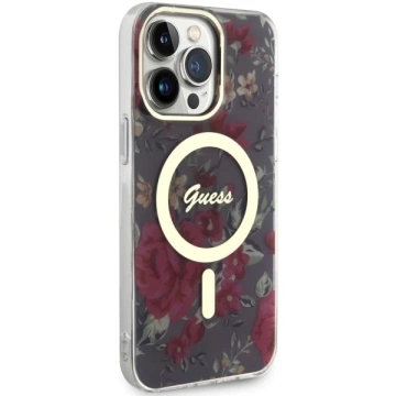 Guess GUHMP14XHCFWSA Handyhülle für Apple iPhone 14 Pro Max 6,7" grün/khaki Hardcase Flower MagSafe