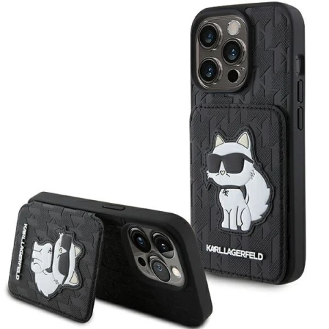 Etui Karl Lagerfeld KLHCP15LSAKCNSCK do iPhone 15 Pro 6.1" czarny/black hardcase Saffiano Cardslots and Stand Monogram Choupette