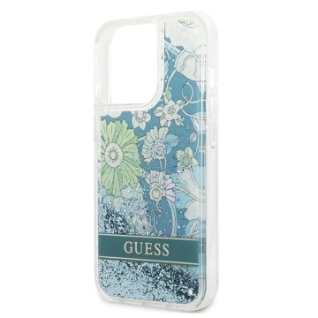 Guess GUHCP13XLFLSN iPhone 13 Pro Max 6,7" zielony/grün Hardcase Flower Liquid Glitter