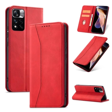 Magnet Fancy Case Case für Xiaomi Redmi Note 11 Pro Cover Card Wallet Card Stand Rot