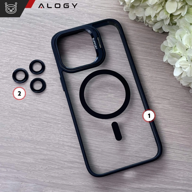 Etui hybrydowe ochronne do Apple iPhone 16 Pro Alogy KickStand Hybrid Case z podpórką do MagSafe Czarne + szkło hartowane