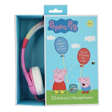 OTL Kabelgebundene Kopfhörer für Kinder, Peppa Pig mit Regenbogen und Glitzer, Pink