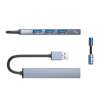 Hub USB-A Orico AH-A13 4w1 1x USB 3.0 + 3x USB 2.0 Szary Aluminiowy
