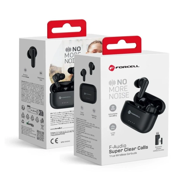 Słuchawki bezprzewodowe douszne Forcell Super Clear Calls ANC ENC Dongle Black