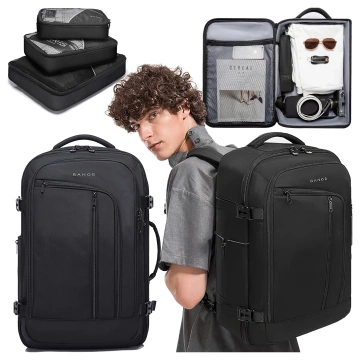 Bange Wasserdichter Rucksack für Laptops bis 17 Zoll, 47 x 29 x 17 cm, für Stadtreisen, Arbeit und Flugreisen, für Damen und Herren, mit 3 Fächern, Schwarz