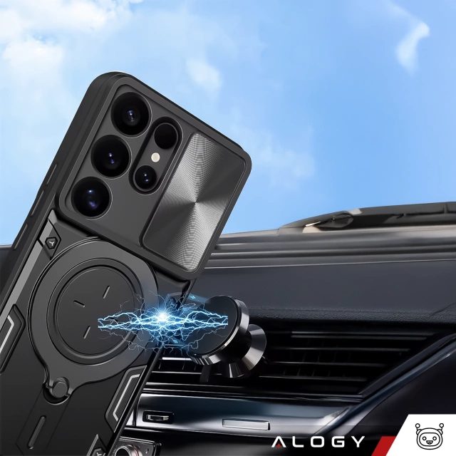 Etui do Samsung Galaxy S25 Ultra pancerne Slide Case Ring obudowa ochrona aparatu Alogy CamGuard Pro czarne