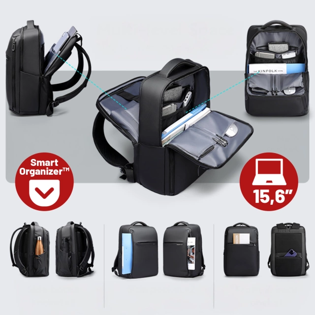 Plecak do Biura na Laptopa 15.6" Mark Ryden, Wodoodporny, Elegancki i Stylowy, Pojemny 23L, Praktyczny z Zamkiem YKK i Bocznymi Kieszeniami, 43 × 30 × 18 cm – Czarny