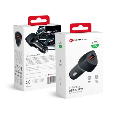 Ładowarka samochodowa Forcell Carbon QC 3.0 18W USB Czarna