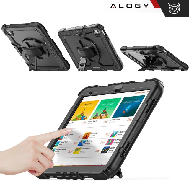 Etui ochronne Alogy Pirate Armor stojak pasek case obudowa do Apple iPad (10 Gen.) 2022 10.9" / iPad 11 A16 (11. Gen.) 2025 Czarne