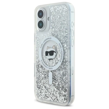 Etui Karl Lagerfeld für iPhone 16 6.1" Magsafe Hardcase Transparent Liquid Glitter Choupette Head