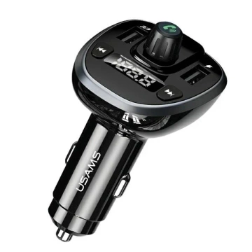 USAMS C21 Freisprecheinrichtung mit FM-Transmitter, Bluetooth 5.0, MP3, 2xUSB 3.4A CC115GC01 (US-CC115) schwarz/schwarz