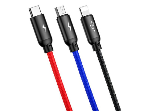 Kabel 30cm Baseus 3w1 iPhone Micro USB USB-C 3.5A Drei Primär