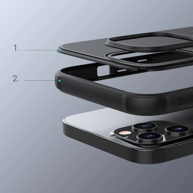 Nillkin Super Frosted Shield wzmocnione etui pokrowiec + podstawka iPhone 12 Pro Max czarny