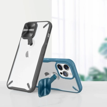 Nillkin Cyclops Case Strapazierfähige Hülle mit Kameraabdeckung und faltbarem Ständer für iPhone 13 Pro schwarz