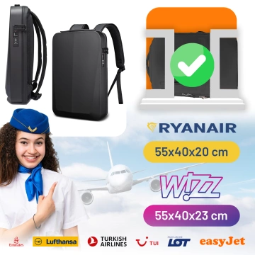 Bange wasserdichter Rucksack für 15,6-Zoll-Laptop, Stadtreisender, 45 x 30 x 16 cm, für Arbeit, Flugzeug, Herren, Damen, mit USB-Anschluss Schwarz