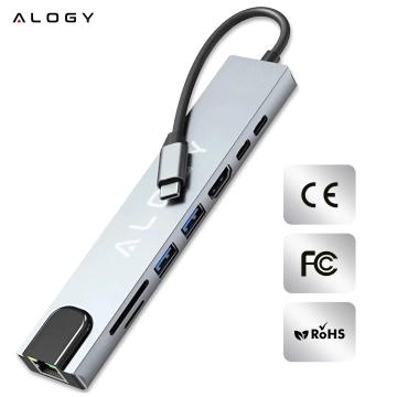 8-in-1-Hub mit USB-C auf 2xA, 2xC, HDMI, SD, Micro-LAN 100 Mbit/s – Alogy MultiHub™ für Notebooks und Laptops